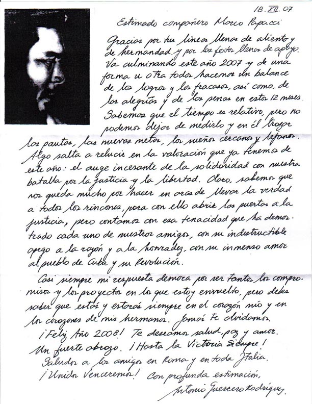 Lettera di Antonio Guerrero a Marco Papacci