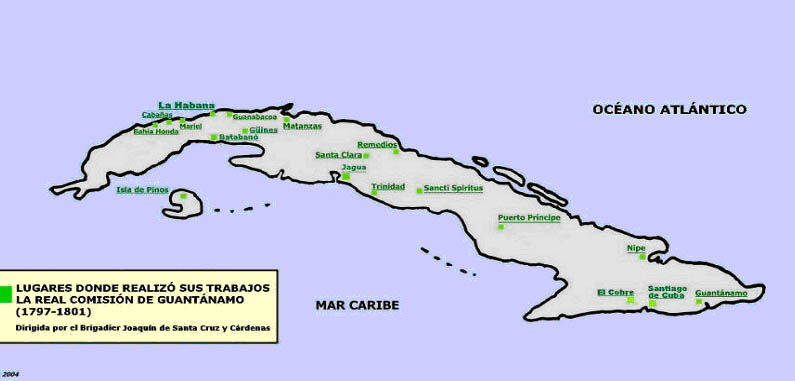 Mapa de lugares visitados por la Real Comisión de Guantánamo