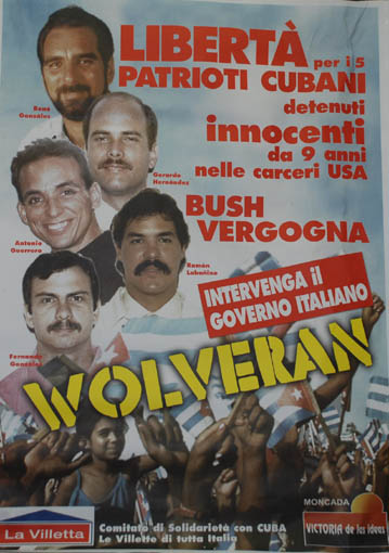 Locandina della manifestazione-spettacolo per i Cinque Eroi cubani dell'8 ottobre 2008 a Roma