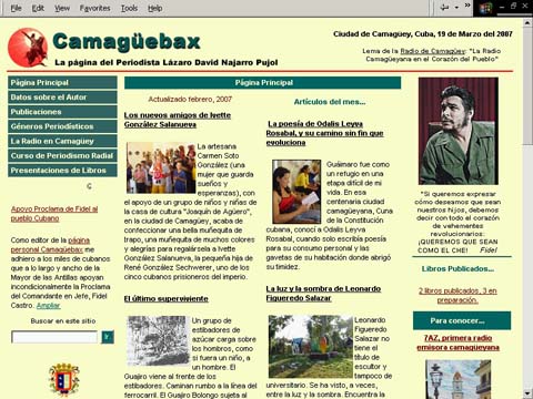 Portada del sitio personal Camag�ebax del periodista L�zaro David Najarro Pujol